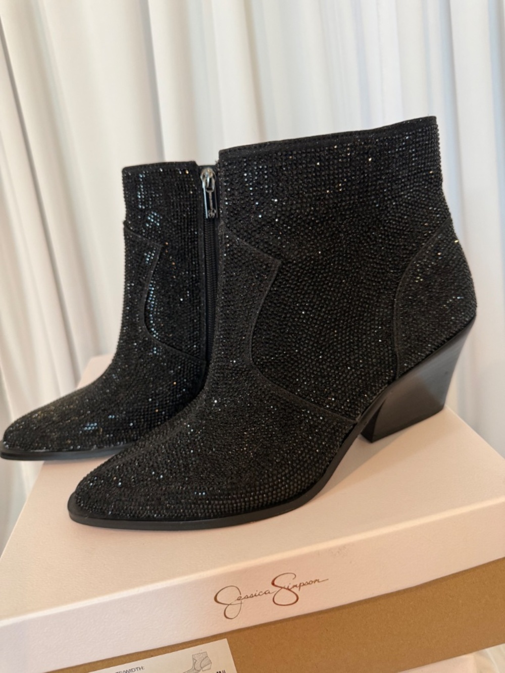 Jessica Simpson Zalor Black Rhinestone Glitter Western Booties 7.5M NIB - Picture 15 of 16